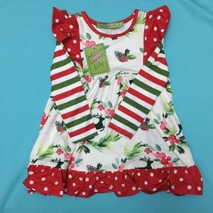 Zulily- 6Y Cream & Red Wreath Angel-Sleeve Dress